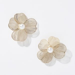 Home large metallic flower earrings